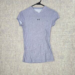 Under Armour Womens T-Shirt Light Gray Small Polyester/Cotton V-Neck Stretch Fit